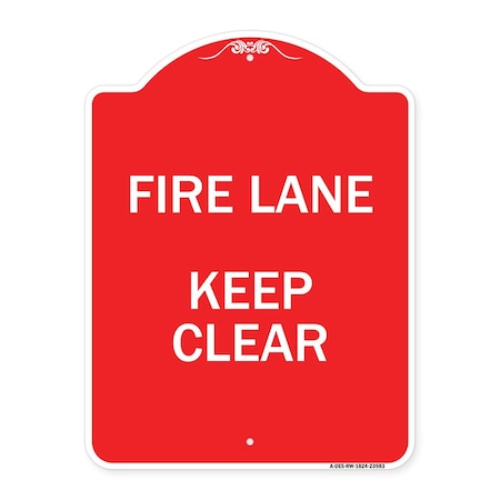 Signmission Designer Series Sign-Fire Lane Keep Clear, Red & White Aluminum Sign, 18" x 24", RW-1824-23983 A-DES-RW-1824-23983
